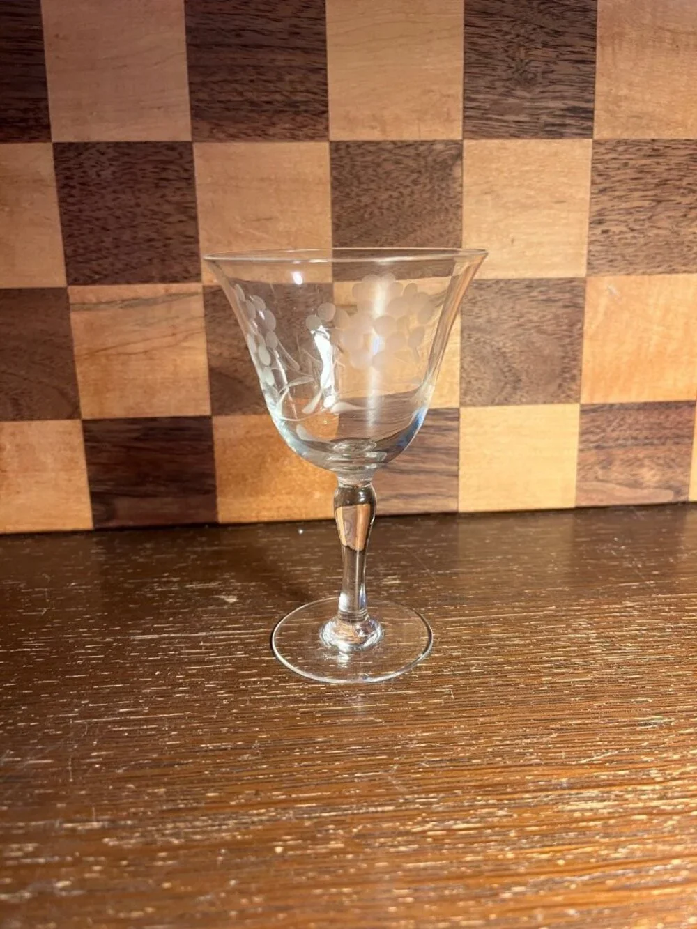Small Crystal Floral Etched Stemmed Glass A896